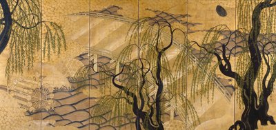 Six-Panel Painted Screen (Uji Bridge) by Unbekannt Unbekannt